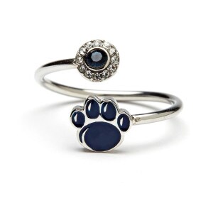 adjustable ring with Penn State paw and navy and clear crystals